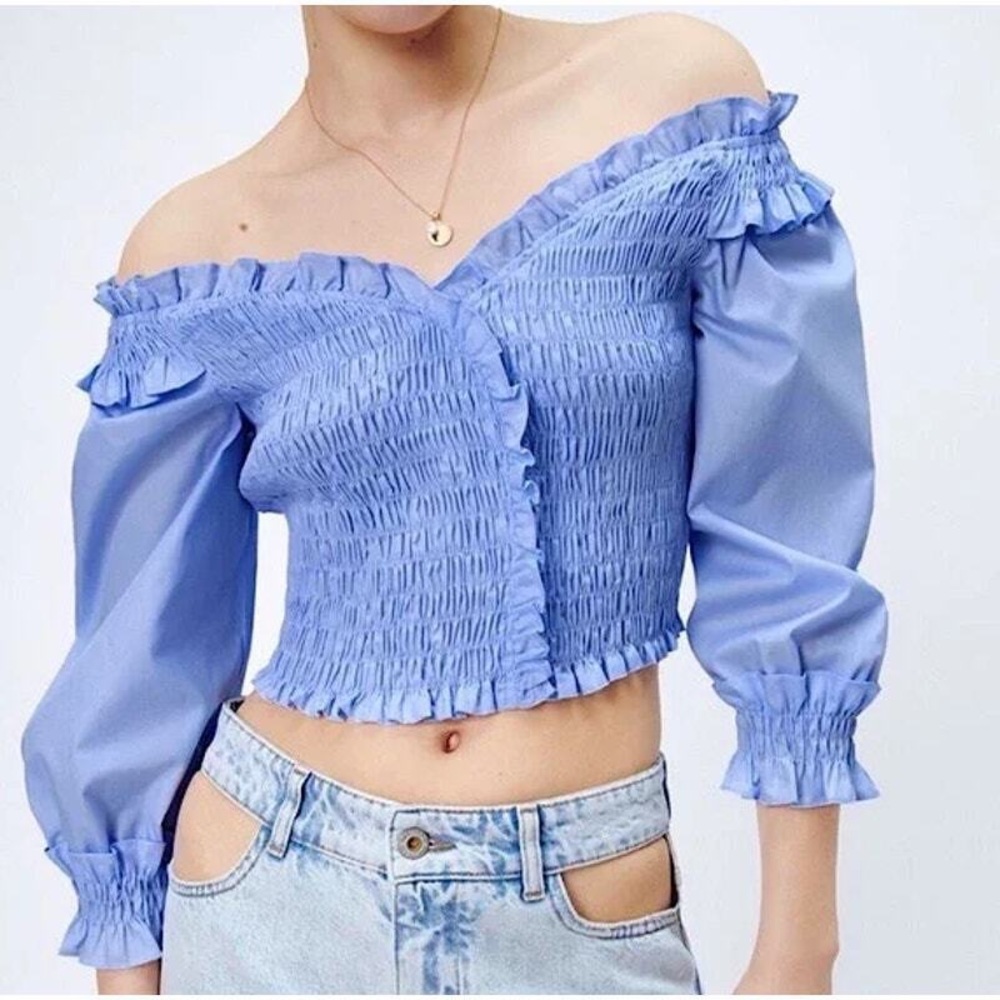 Elegant Blue Off-Shoulder Top